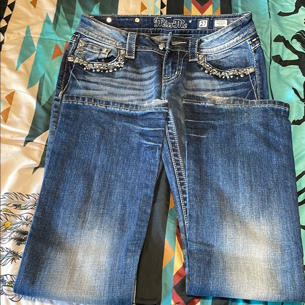 Miss Me Blue Boot Cut Jeans with Vintage Wash